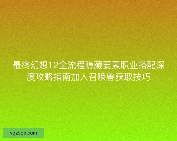 最终幻想12全流程隐藏要素职业搭配深度攻略指南加入召唤兽获取技巧